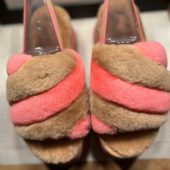 UGG NIB AUTHENTIC DISCO STRIPE CHESTNUT/PINK ROSE COMBO SLIDE SLIPPERS. - Picture 11 of 16